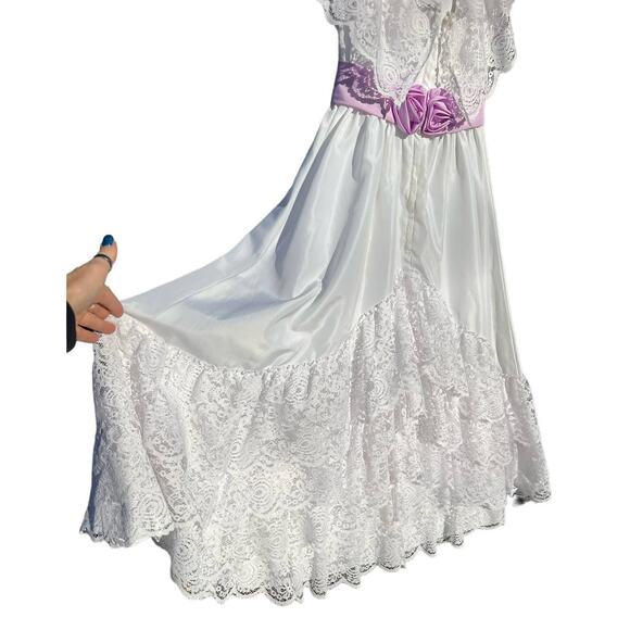 Vint. 80s Gone With The Wind Southern Belle Lace Ruffles White Purple Prom Dress - Picture 6 of 15